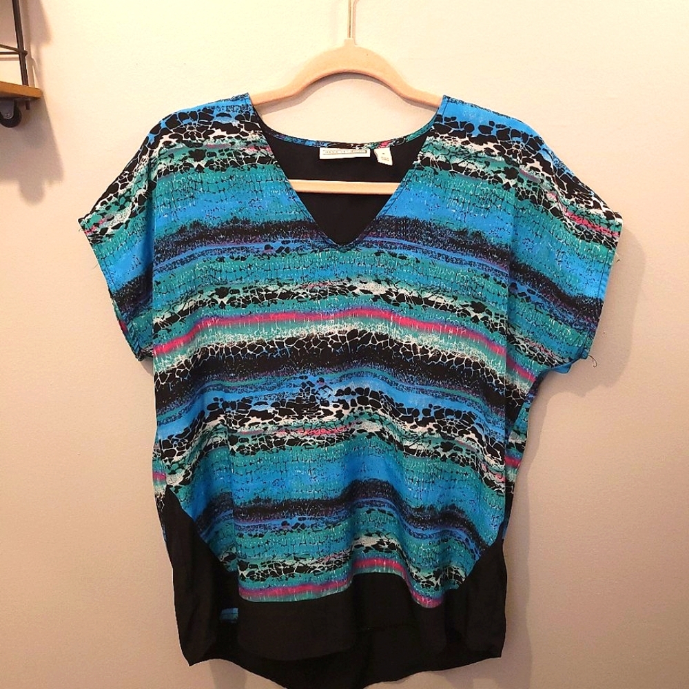 Dana Buchman Jewel Colored teal/black top size SM